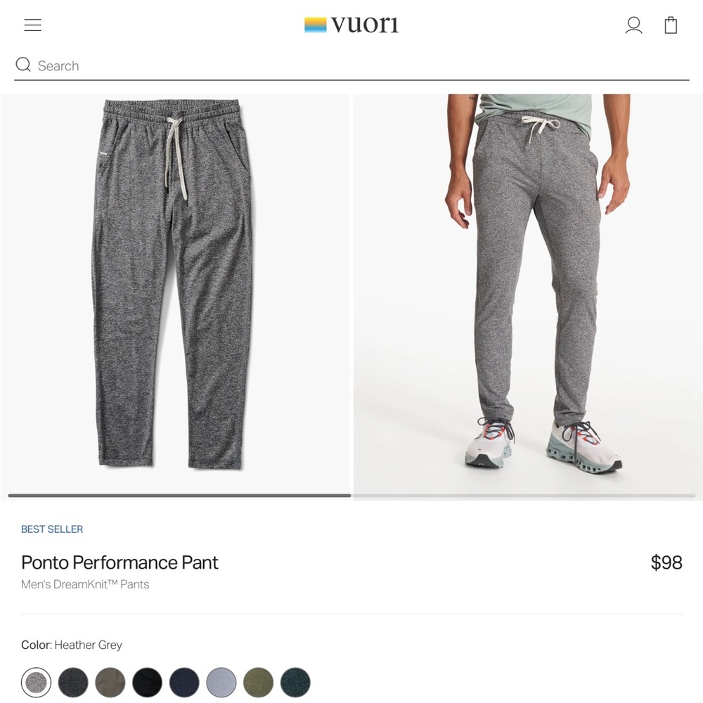 Vuori Performance Pant Size Small, Men’s S Heather Grey